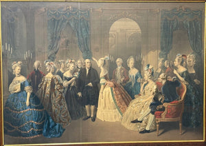 Tiger Oak Framed Lithograph "Franklin Negotiating the Treaty of Alliance with France" Colored Etching Reproduction Print