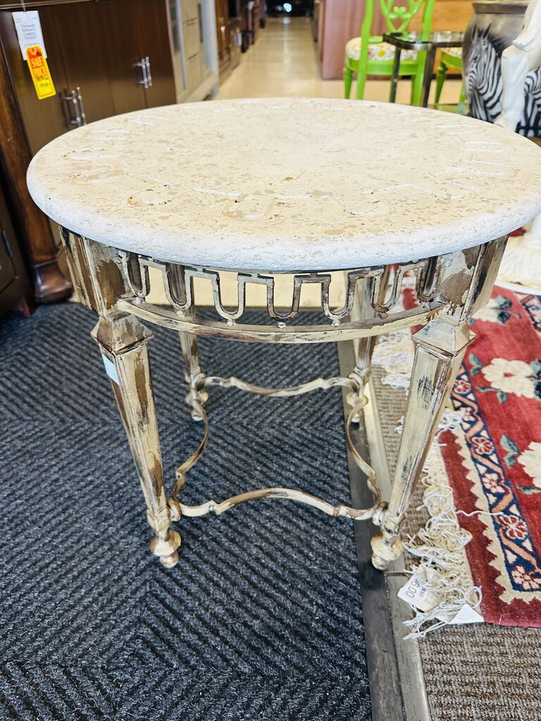 French Stone Top Accent Table 24x24" H