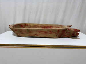 Distressed Red Carved Pig Figural Dough Bowl