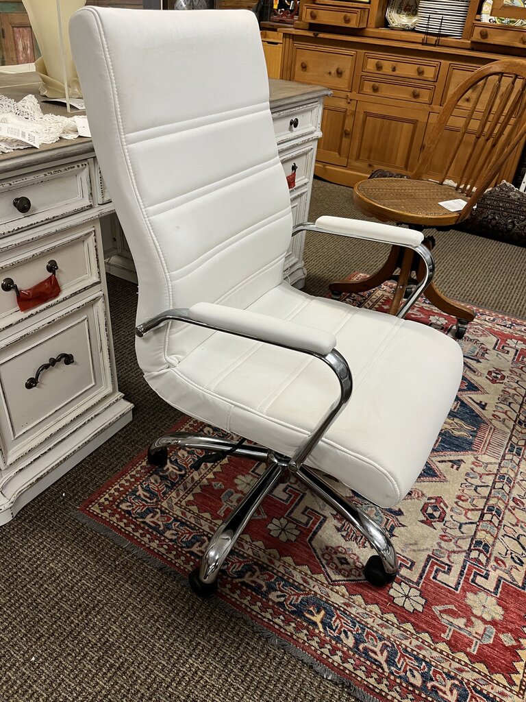 White Faux Leather & Chrome Office Chair