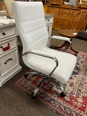 White Faux Leather & Chrome Office Chair