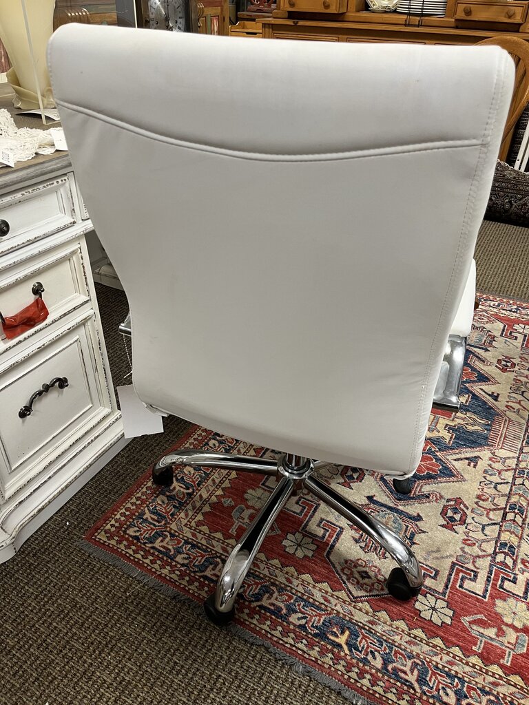 White Faux Leather & Chrome Office Chair