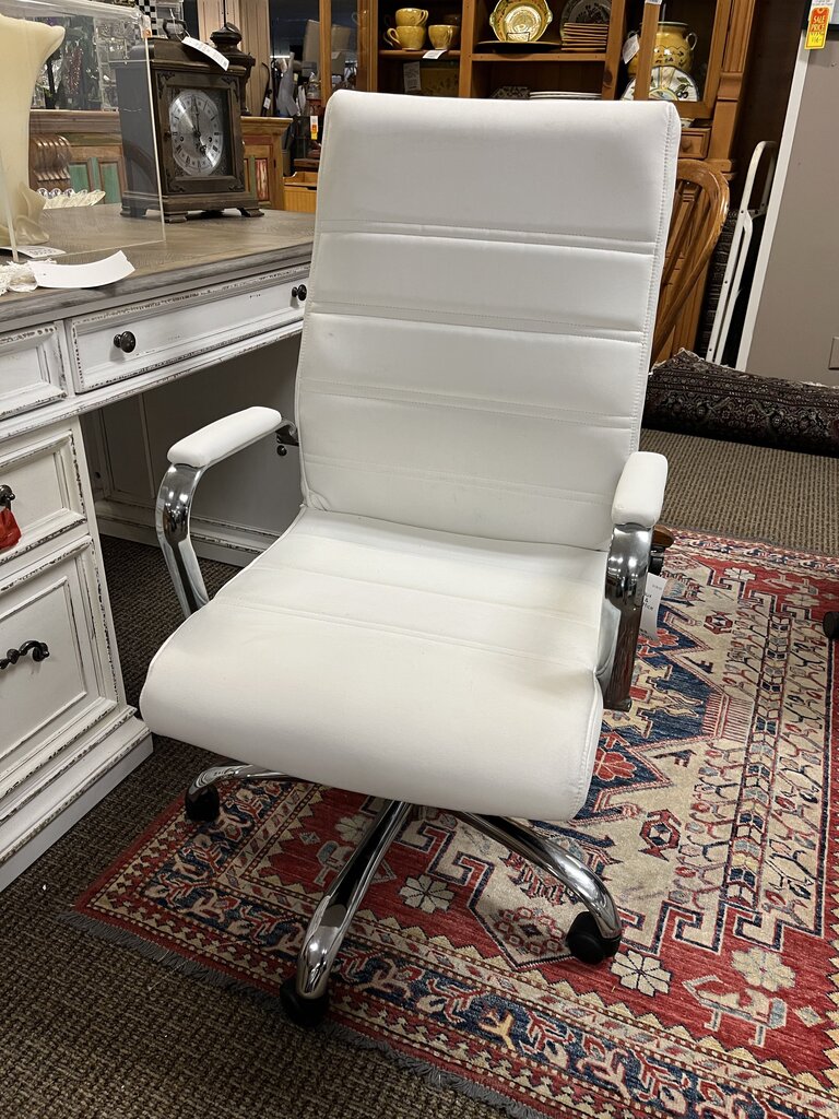 White Faux Leather & Chrome Office Chair