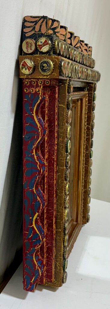 Jon Bok Folk Art Beer Cap Wall Mirror 1996