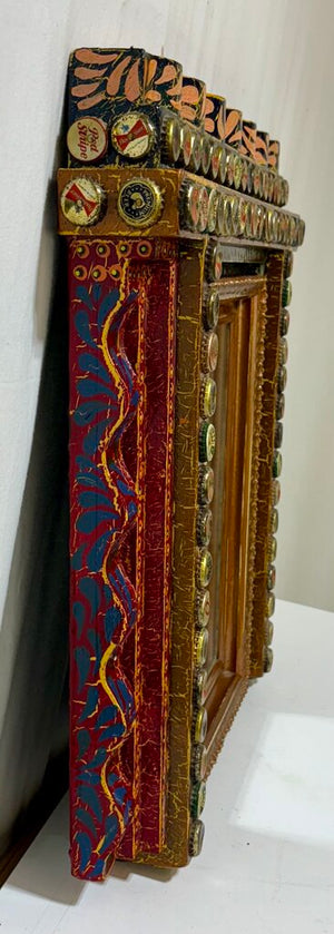 Jon Bok Folk Art Beer Cap Wall Mirror 1996