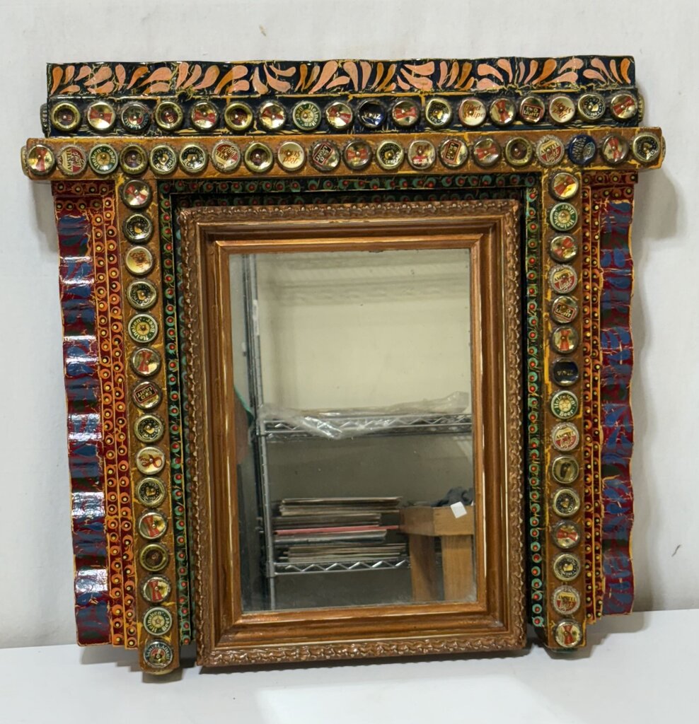 Jon Bok Folk Art Beer Cap Wall Mirror 1996