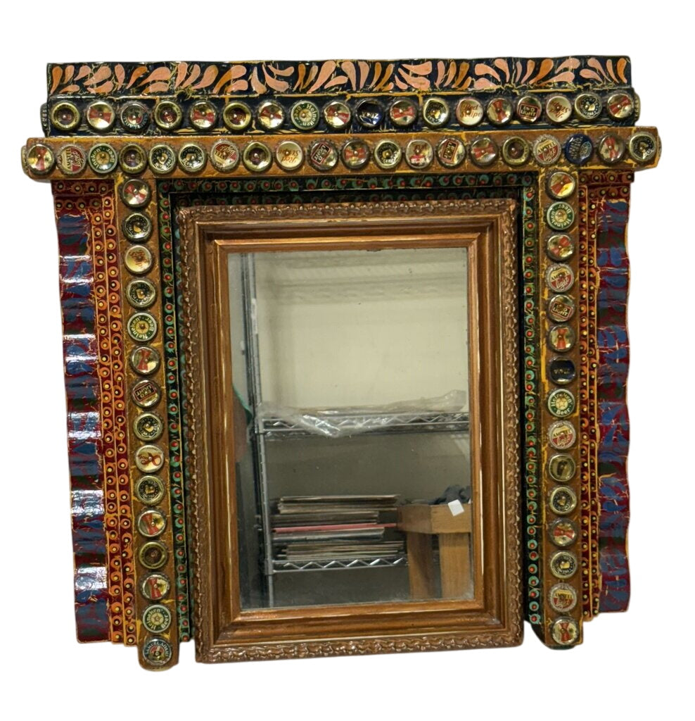 Jon Bok Folk Art Beer Cap Wall Mirror 1996