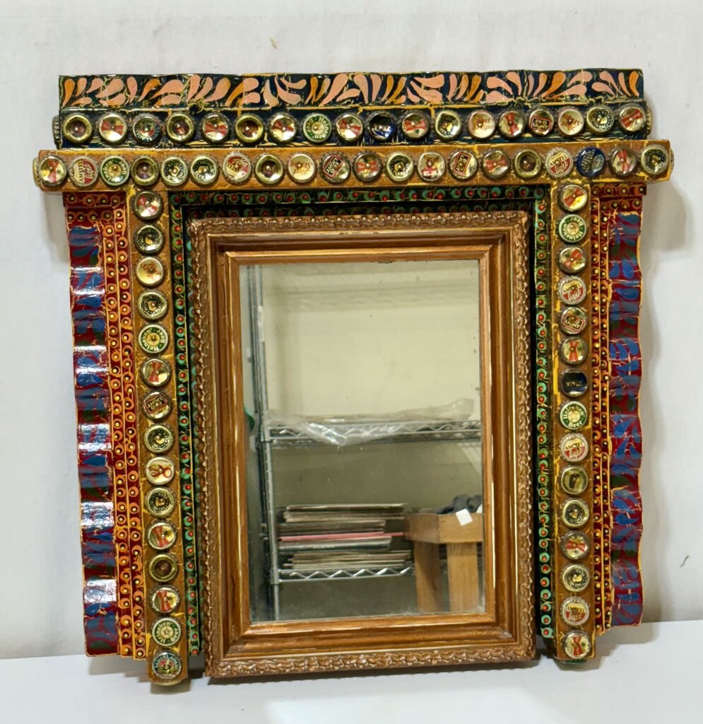 Jon Bok Folk Art Beer Cap Wall Mirror 1996