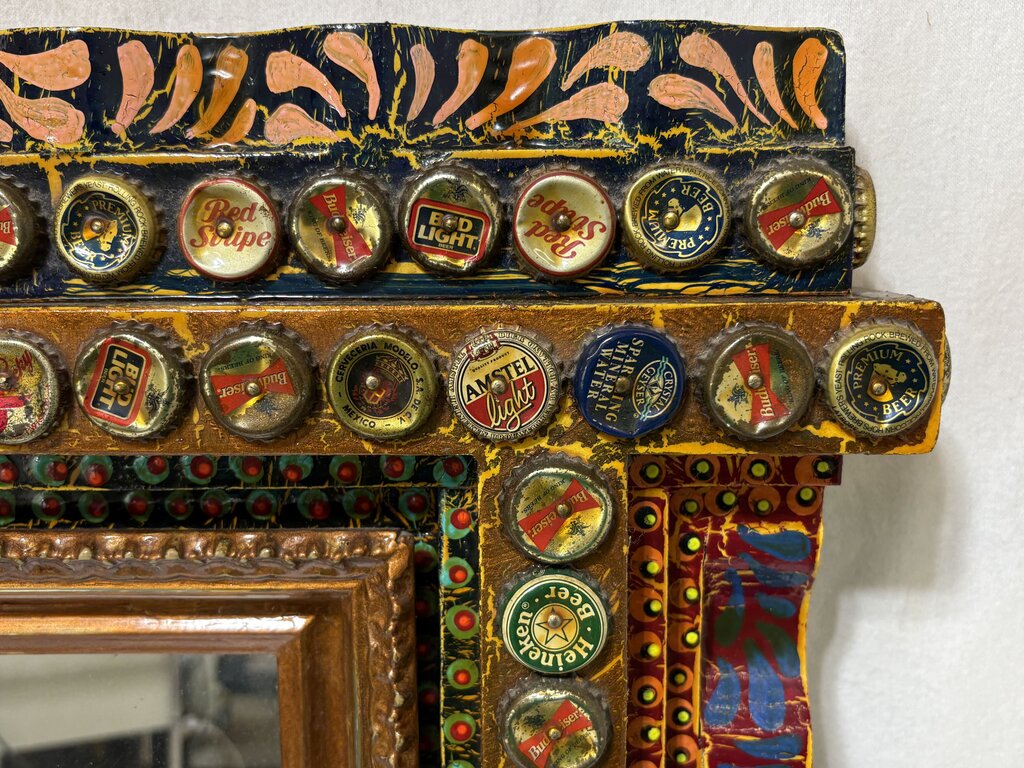 Jon Bok Folk Art Beer Cap Wall Mirror 1996