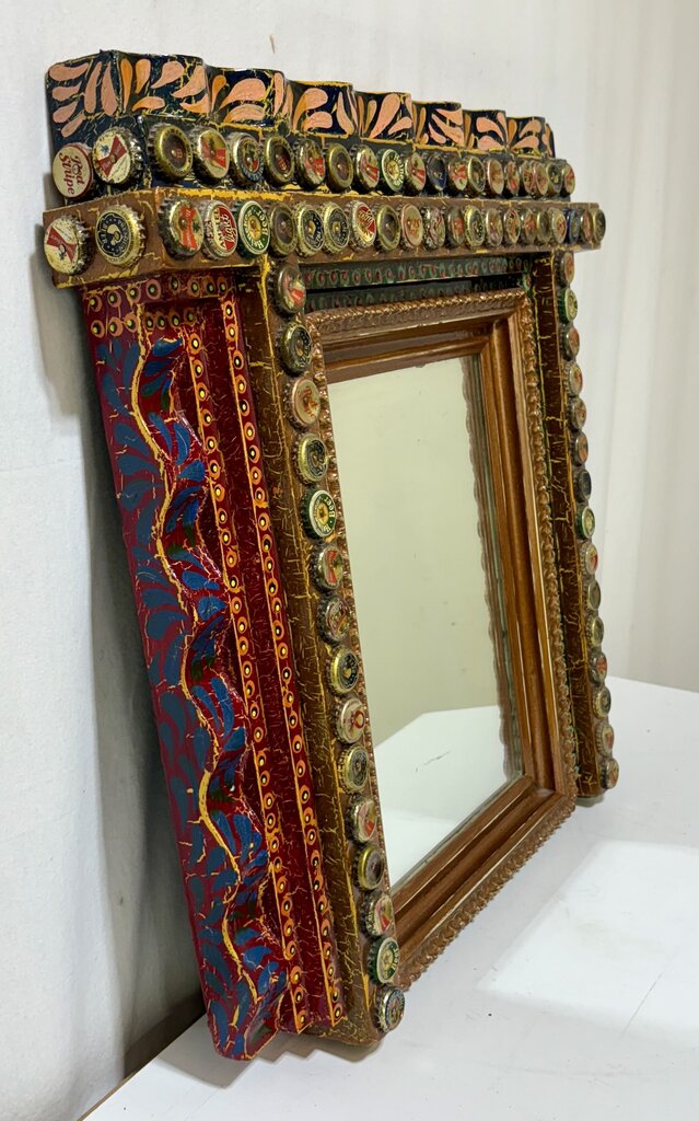 Jon Bok Folk Art Beer Cap Wall Mirror 1996