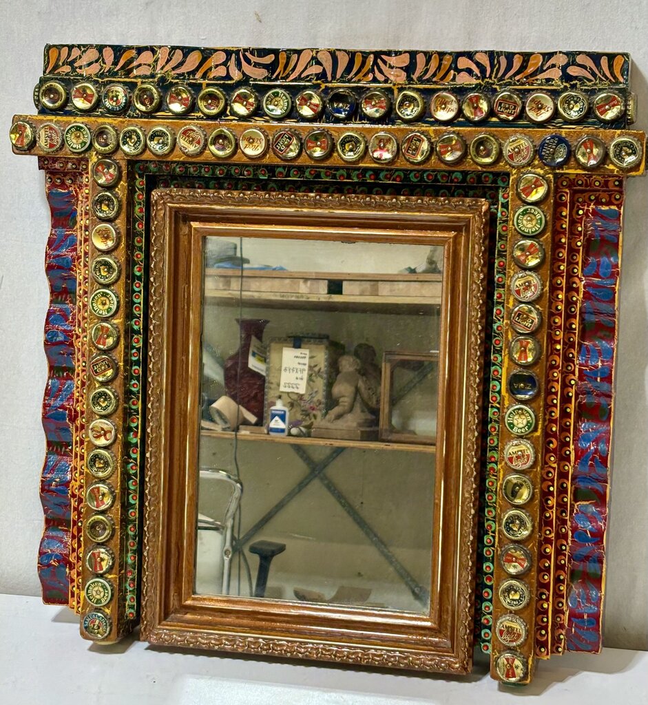 Jon Bok Folk Art Beer Cap Wall Mirror 1996