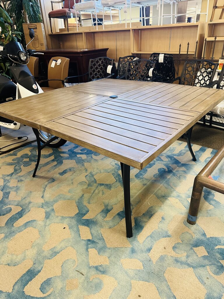 Slat Wood Square Metal Patio Dining Table 59.84 X 59.84 X 29.13