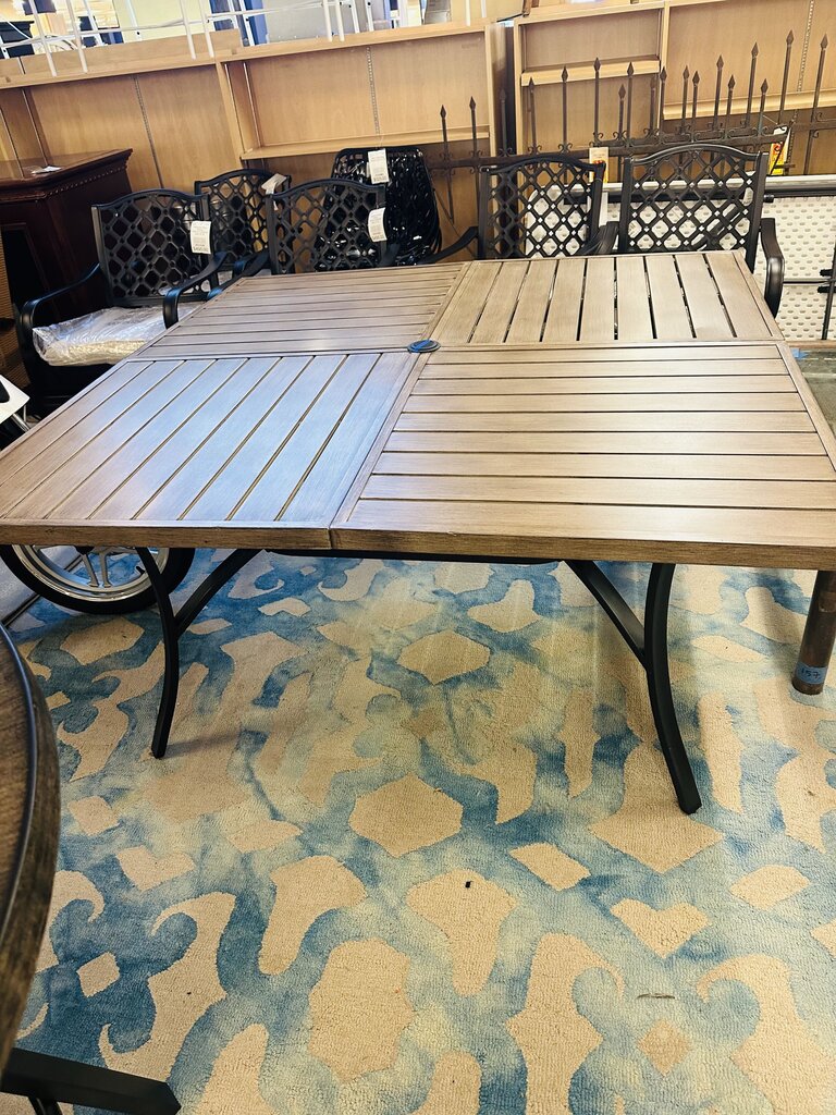 Slat Wood Square Metal Patio Dining Table 59.84 X 59.84 X 29.13