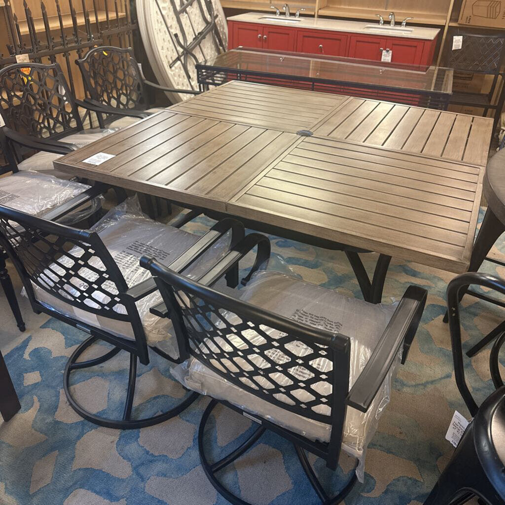 Slat Wood Square Metal Patio Dining Table 59.84 X 59.84 X 29.13
