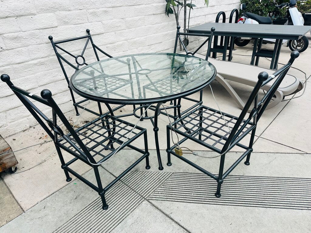 Black Wrought Iron Patio Set (48" table + 4 chairs )