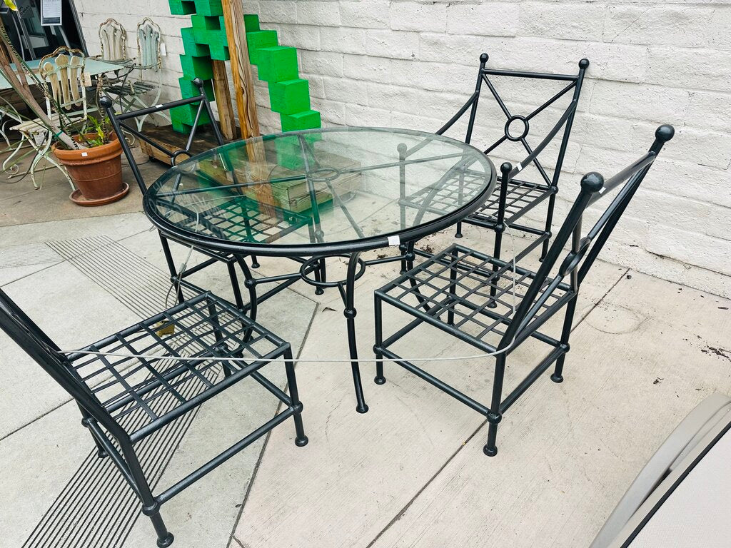Black Wrought Iron Patio Set (48" table + 4 chairs )
