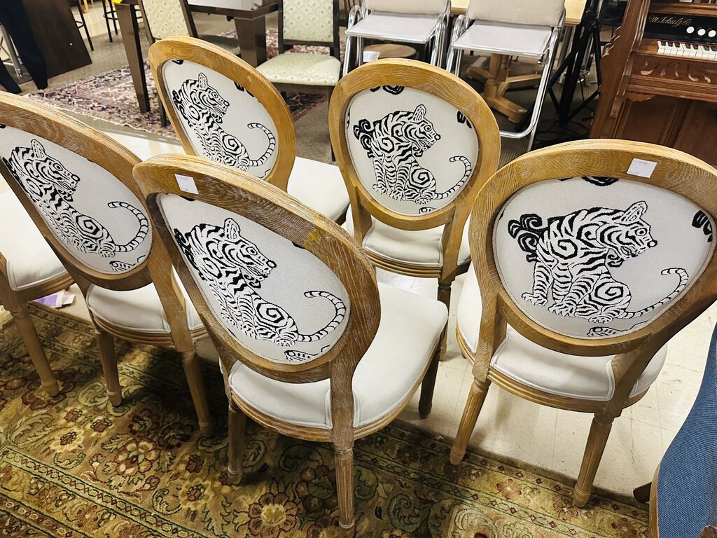 Gray Tiger Print Coin Back Dining Chairs (Set of 6)
