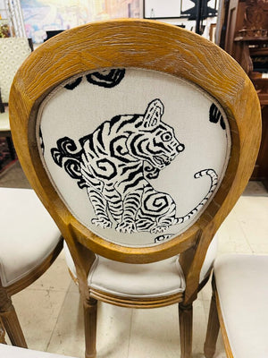 Gray Tiger Print Coin Back Dining Chairs (Set of 6)