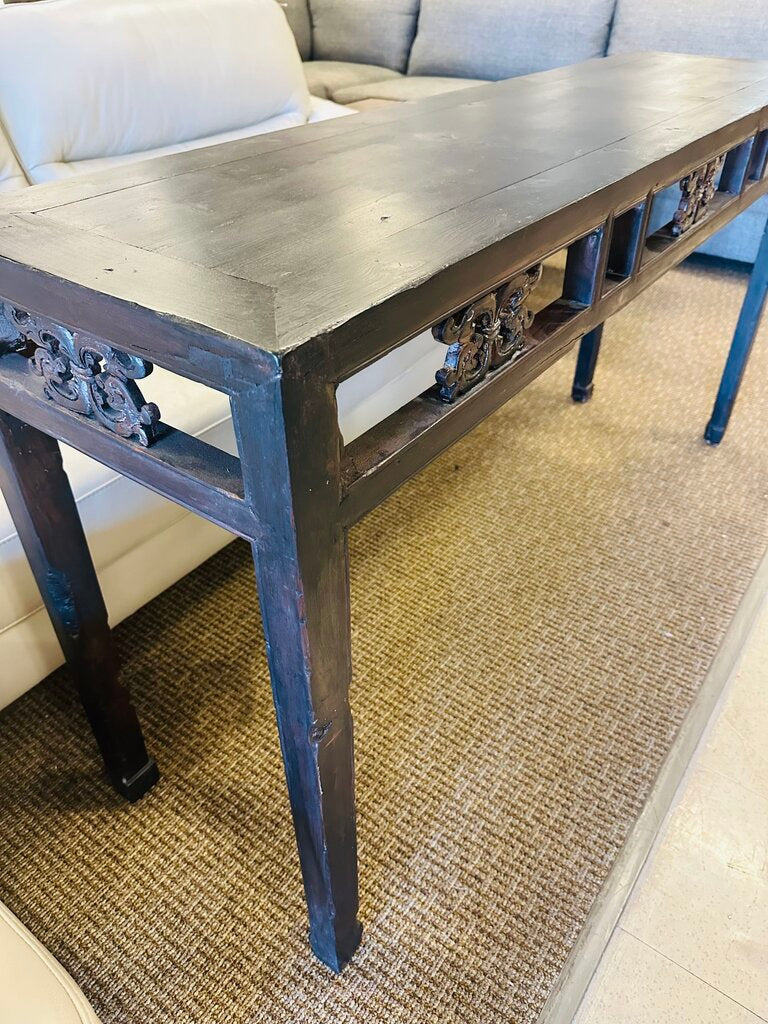 Antique Chinese Ming-Style Ebonized Hand Crafted Console 16x61x33