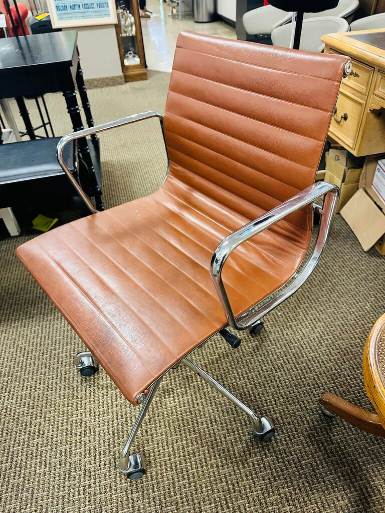Tobacco Leather & Chrome Office Chair