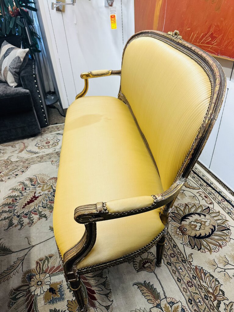 19th C. French Louis XVI Style Carved Gilded Settee 63" W.