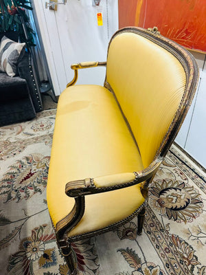 19th C. French Louis XVI Style Carved Gilded Settee 63" W.