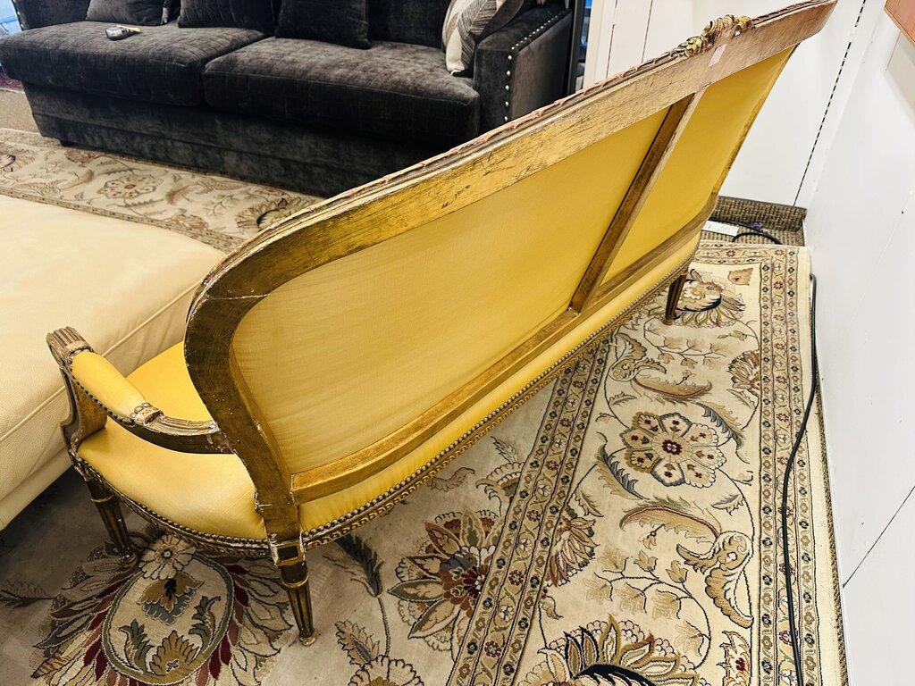 19th C. French Louis XVI Style Carved Gilded Settee 63" W.