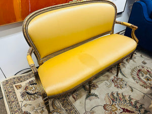 19th C. French Louis XVI Style Carved Gilded Settee 63" W.