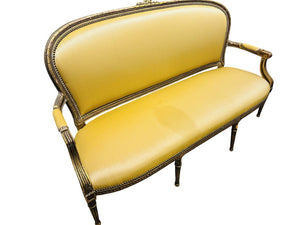 19th C. French Louis XVI Style Carved Gilded Settee 63" W.