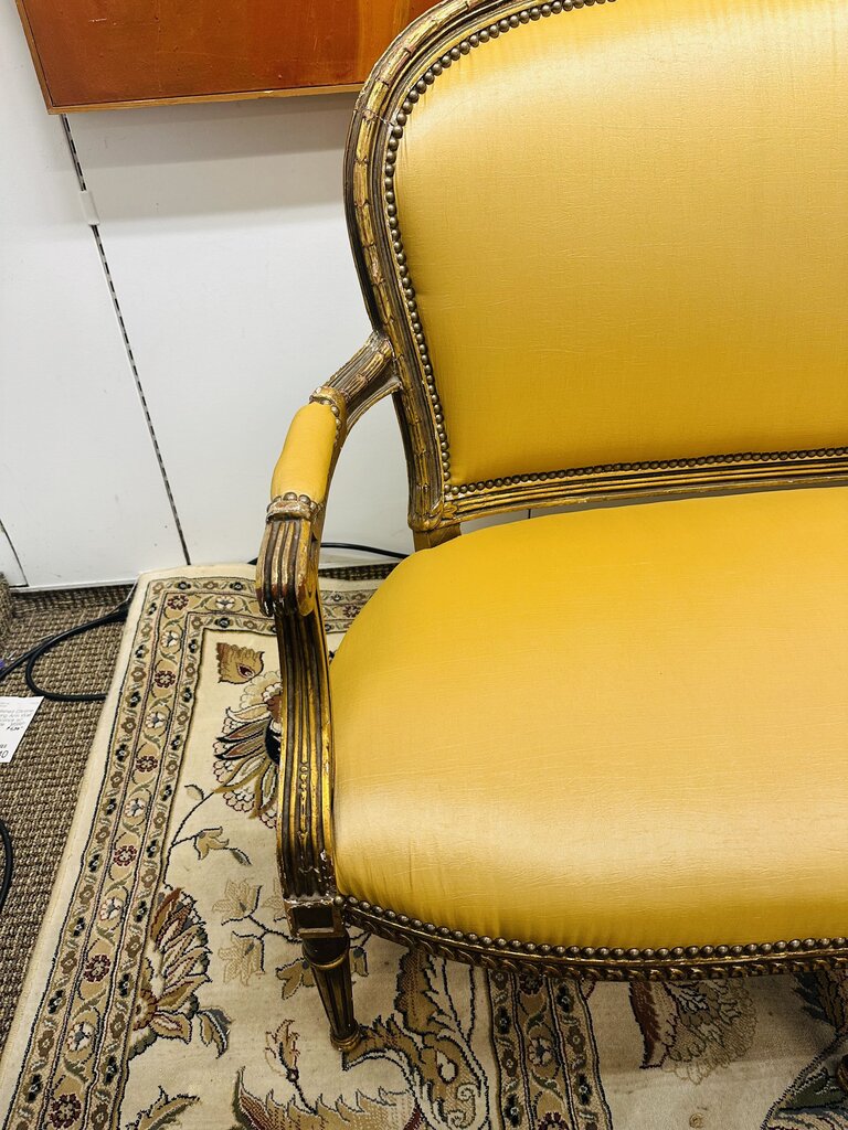 19th C. French Louis XVI Style Carved Gilded Settee 63" W.