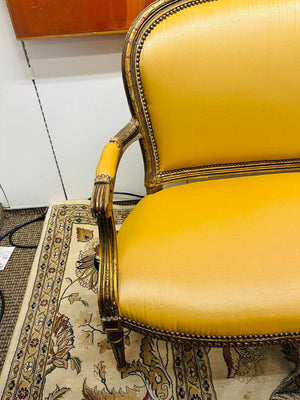 19th C. French Louis XVI Style Carved Gilded Settee 63" W.