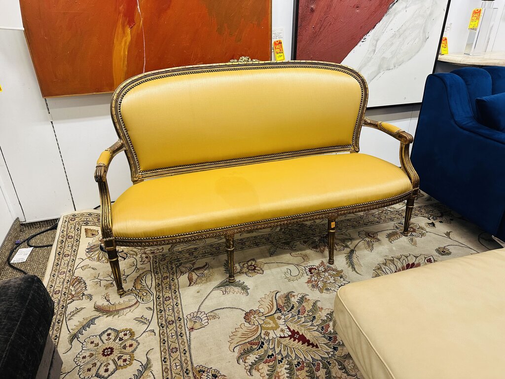 19th C. French Louis XVI Style Carved Gilded Settee 63" W.