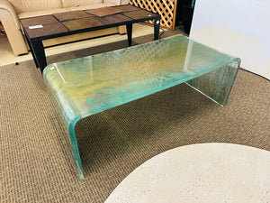 Amparo Calderon Style Gold Turquoise Lucite Waterfall Coffee Table 48x22x17