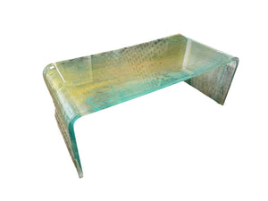 Amparo Calderon Style Gold Turquoise Lucite Waterfall Coffee Table 48x22x17