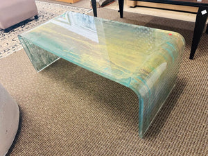 Amparo Calderon Style Gold Turquoise Lucite Waterfall Coffee Table 48x22x17