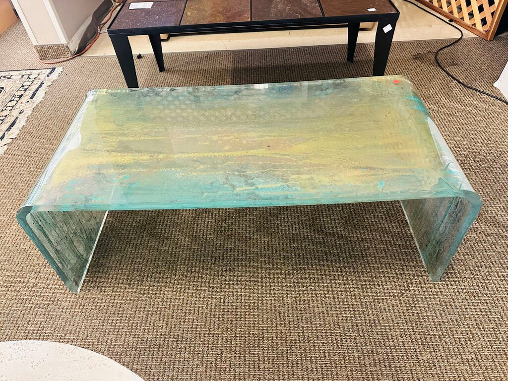 Amparo Calderon Style Gold Turquoise Lucite Waterfall Coffee Table 48x22x17