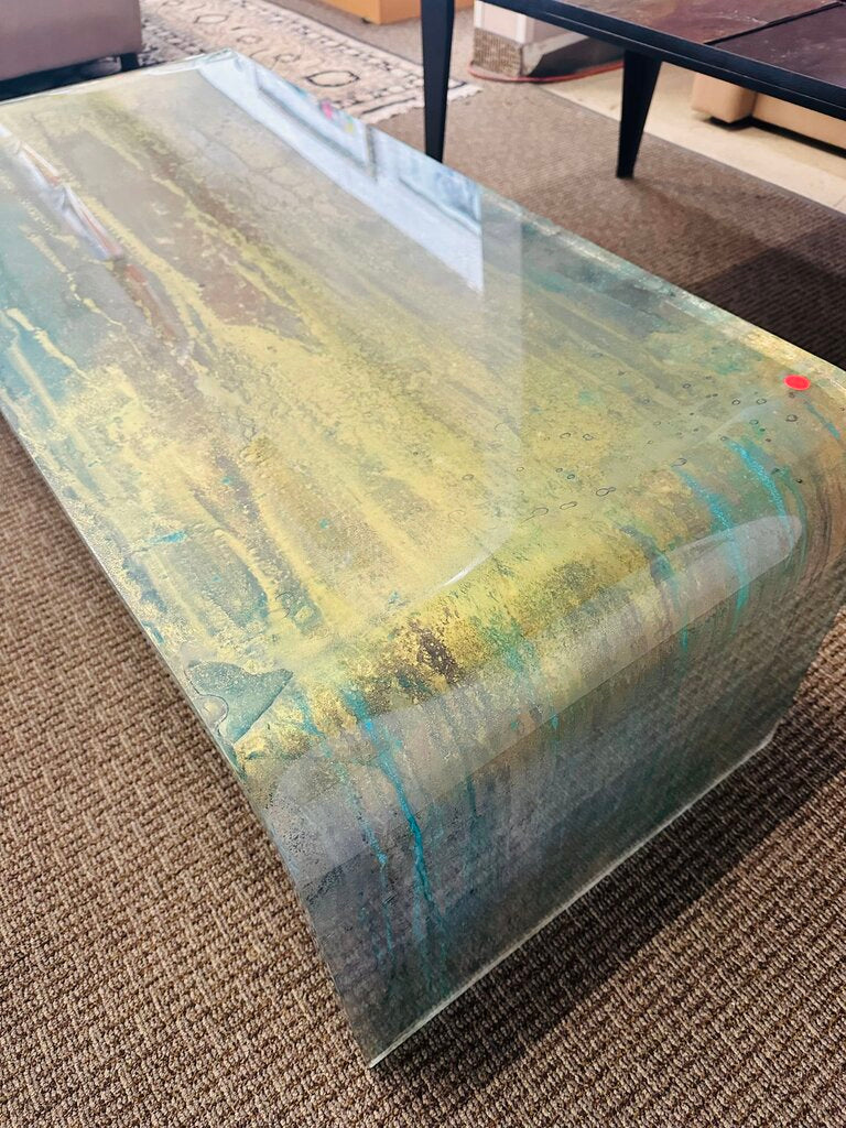 Amparo Calderon Style Gold Turquoise Lucite Waterfall Coffee Table 48x22x17