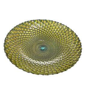 Green Gold & Silver Peacock Istanbul Glass Dish 15.5