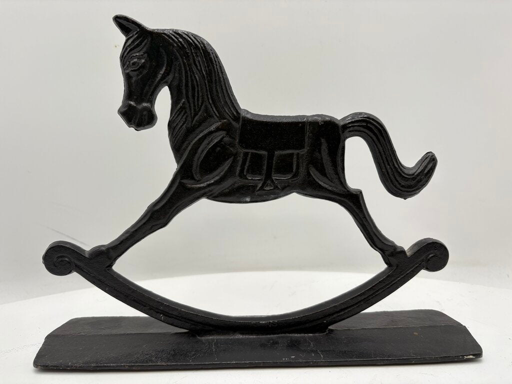 Vintage Style Black Cast Iron Rocking Horse Statute 8.25"
