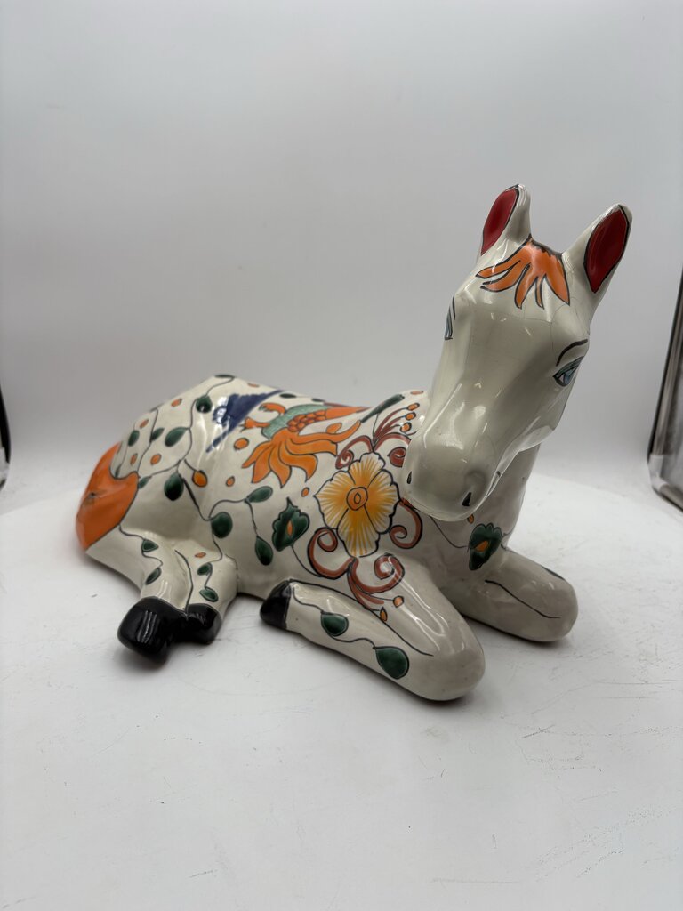 Mexican Majolica Talavera Pottery Colorful White Horse Statute