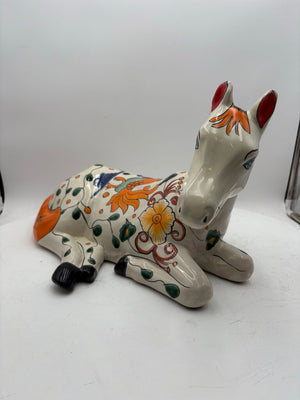Mexican Majolica Talavera Pottery Colorful White Horse Statute