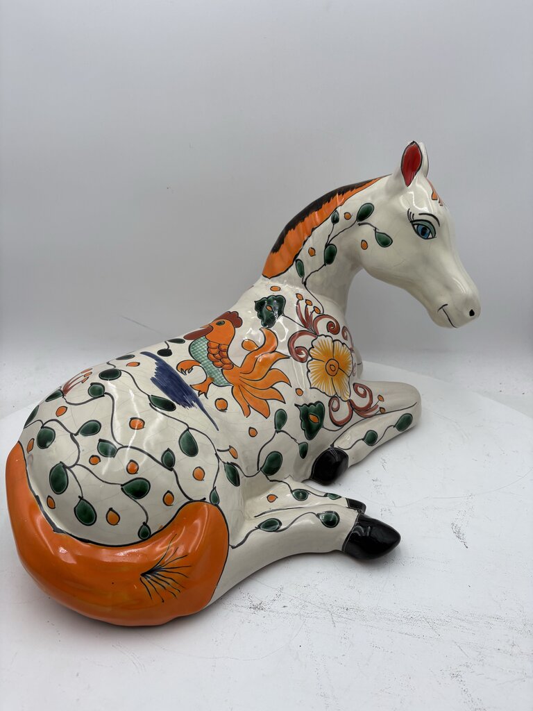Mexican Majolica Talavera Pottery Colorful White Horse Statute