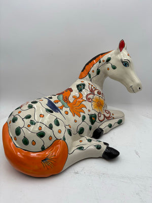 Mexican Majolica Talavera Pottery Colorful White Horse Statute