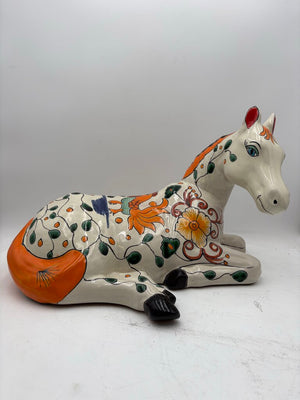 Mexican Majolica Talavera Pottery Colorful White Horse Statute