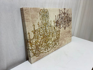 Canvas Hotel Art Two Chandeliers on News Print