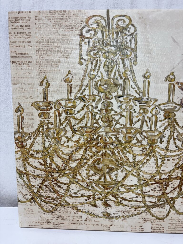 Canvas Hotel Art Two Chandeliers on News Print
