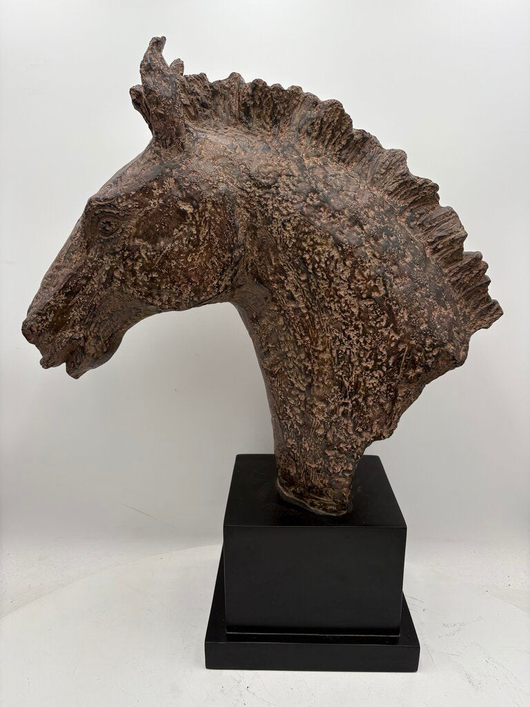 Uttermost Brown Resin Cast Sculptural Horse Head on Back Base 22.25"