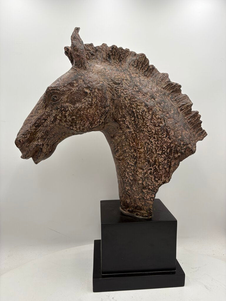 Uttermost Brown Resin Cast Sculptural Horse Head on Back Base 22.25"