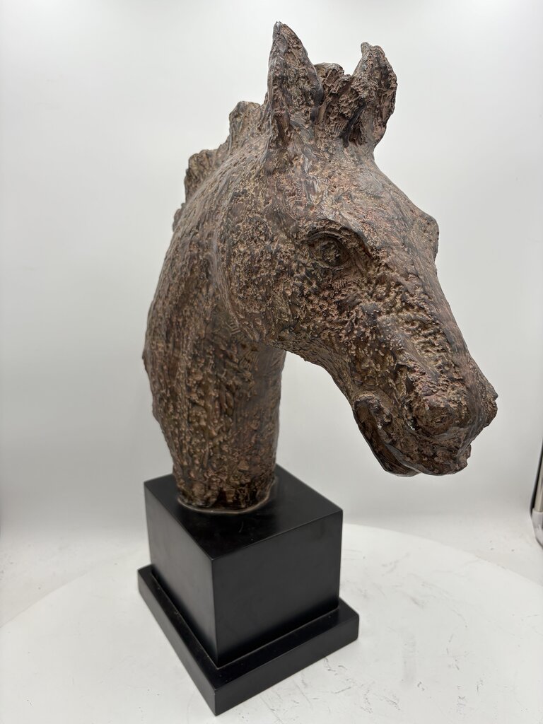 Uttermost Brown Resin Cast Sculptural Horse Head on Back Base 22.25"