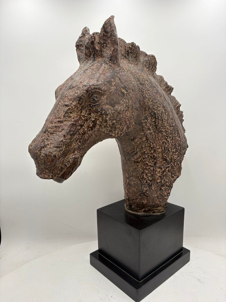 Uttermost Brown Resin Cast Sculptural Horse Head on Back Base 22.25"